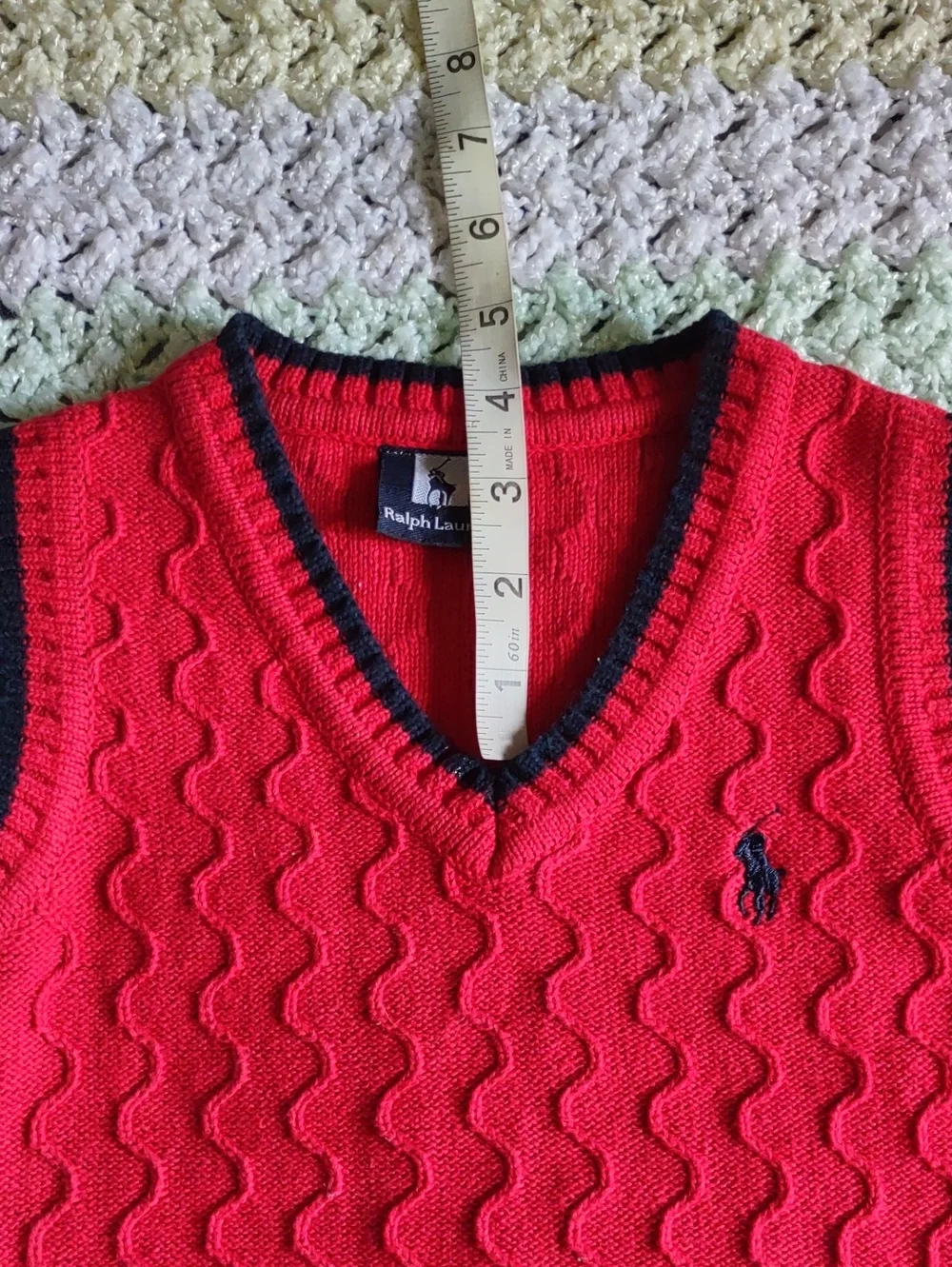 Ralph Lauren Boys Red Navy Wavy Sweater Vest